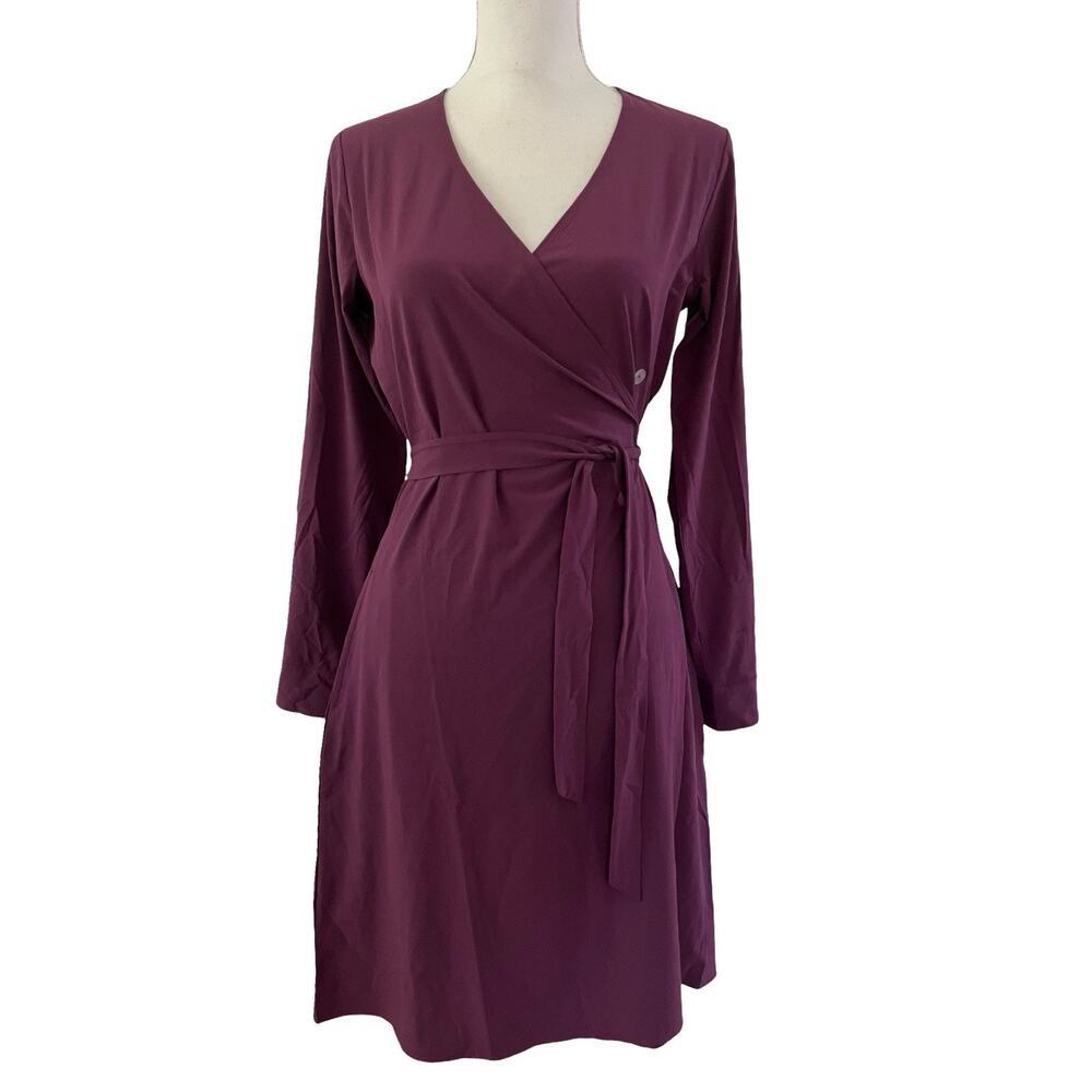 Eddie Bauer Travex Departure Long Sleeve Wrap Dress Size S‎ Purple UPF Quick Dry